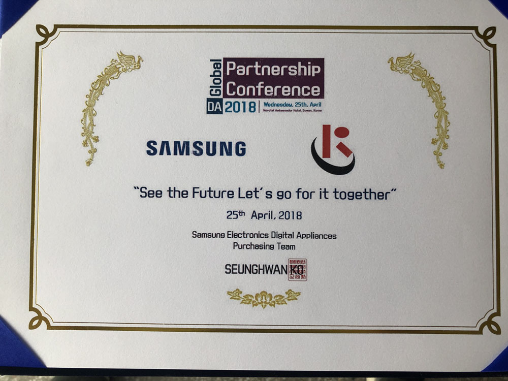 Samsung Electronics Cooperation Certificate of Honor